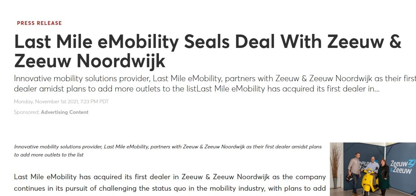 2NEWS LMe Mobility seals Deal with Zeeuw & Zeeuw Noordwijk